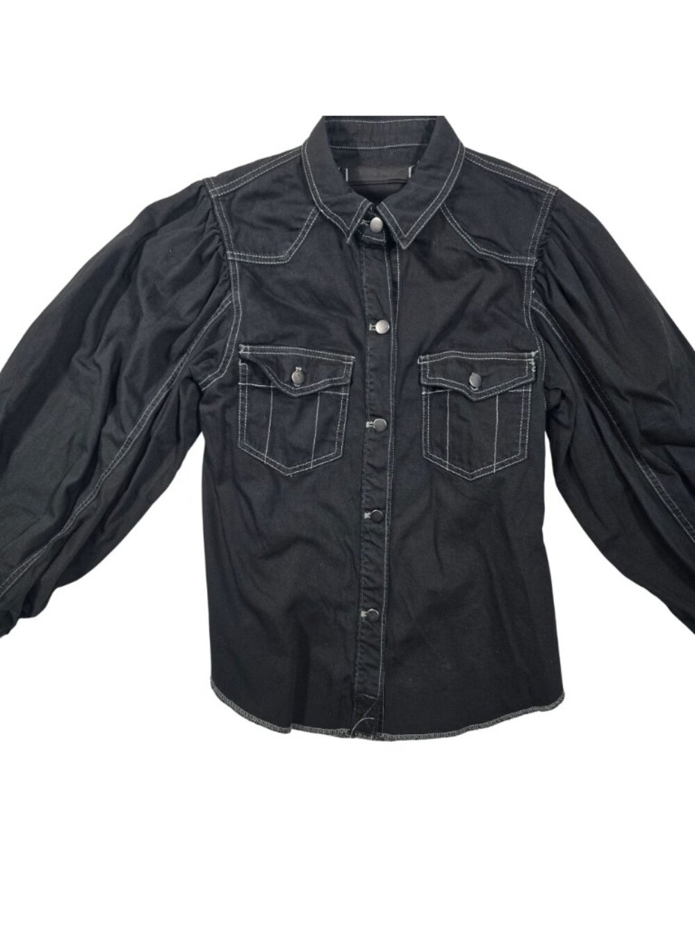 We The Free Free People Black Western Snap Button Puff Sleeve Shirt X-Small NWOT - Picture 4 of 9